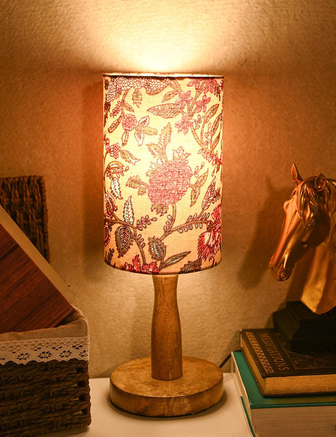 Wooden Table Lamp With Multi Floral Print Shade - MARKET99