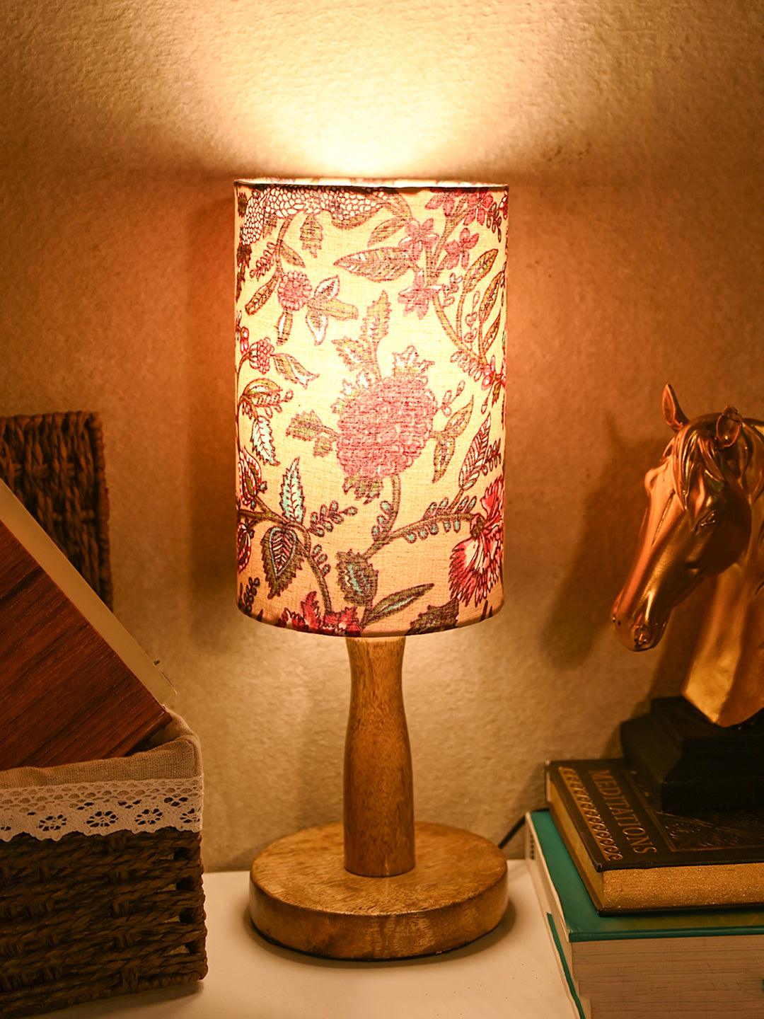 Wooden Table Lamp With Multi Floral Print Shade - MARKET99