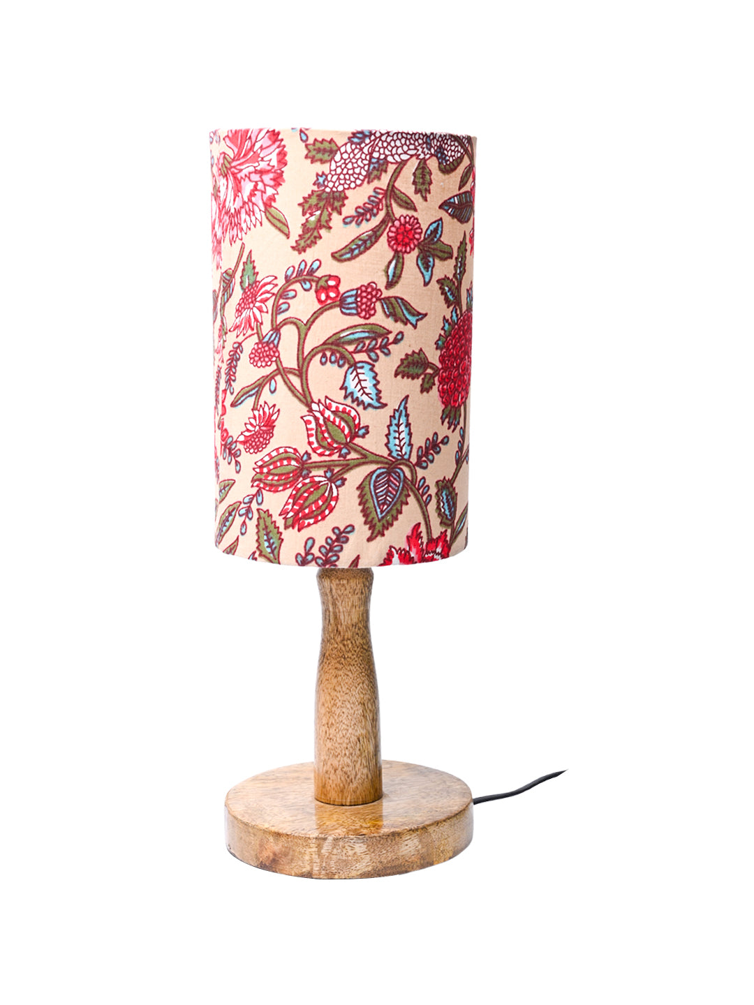 Wooden Table Lamp With Multi Floral Print Shade