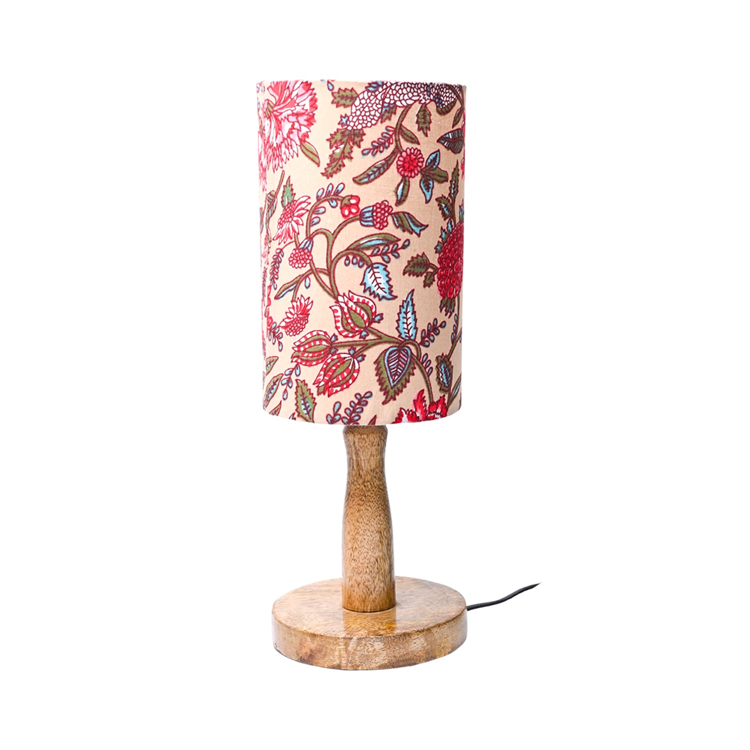 Wooden Table Lamp With Multi Floral Print Shade