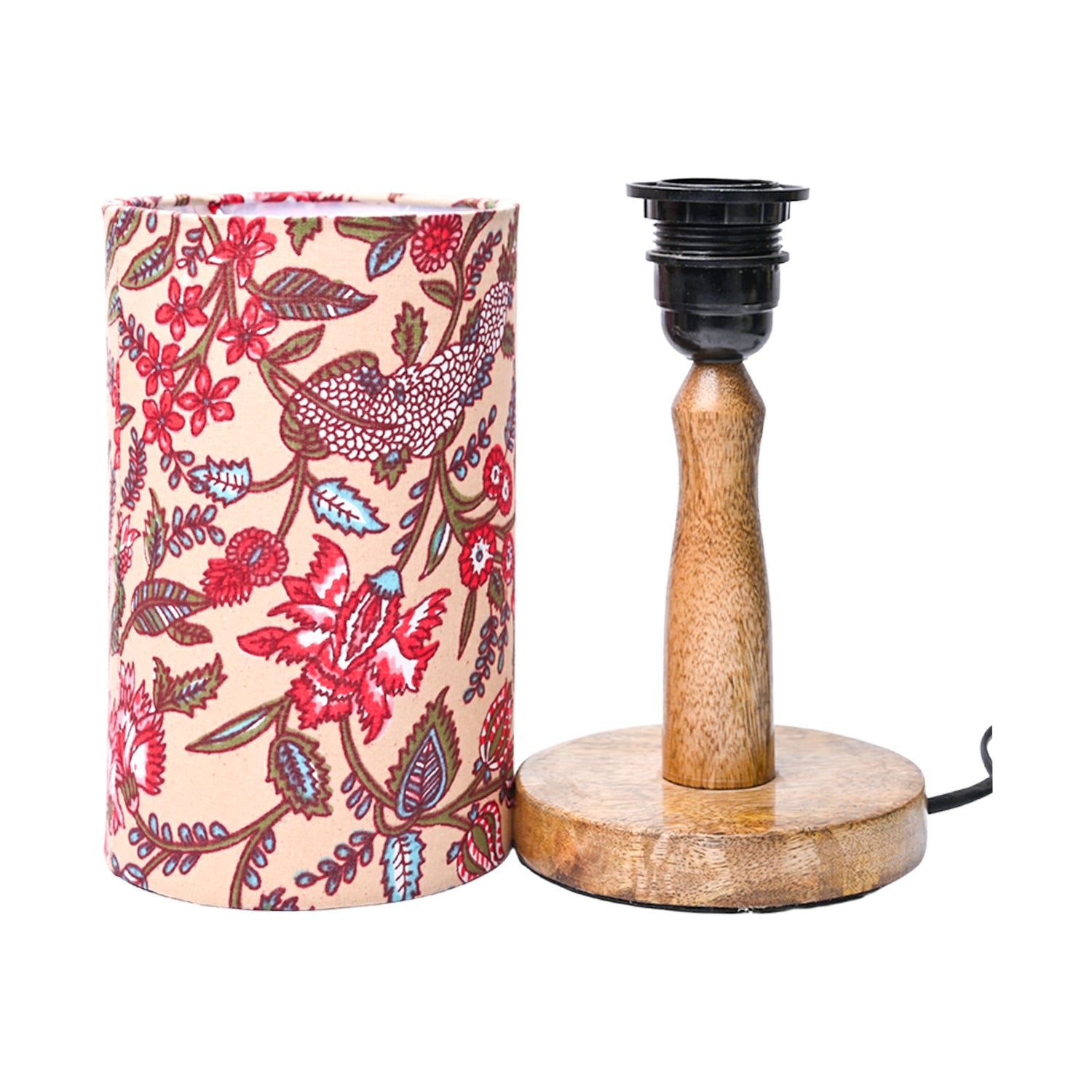 Wooden Table Lamp With Multi Floral Print Shade