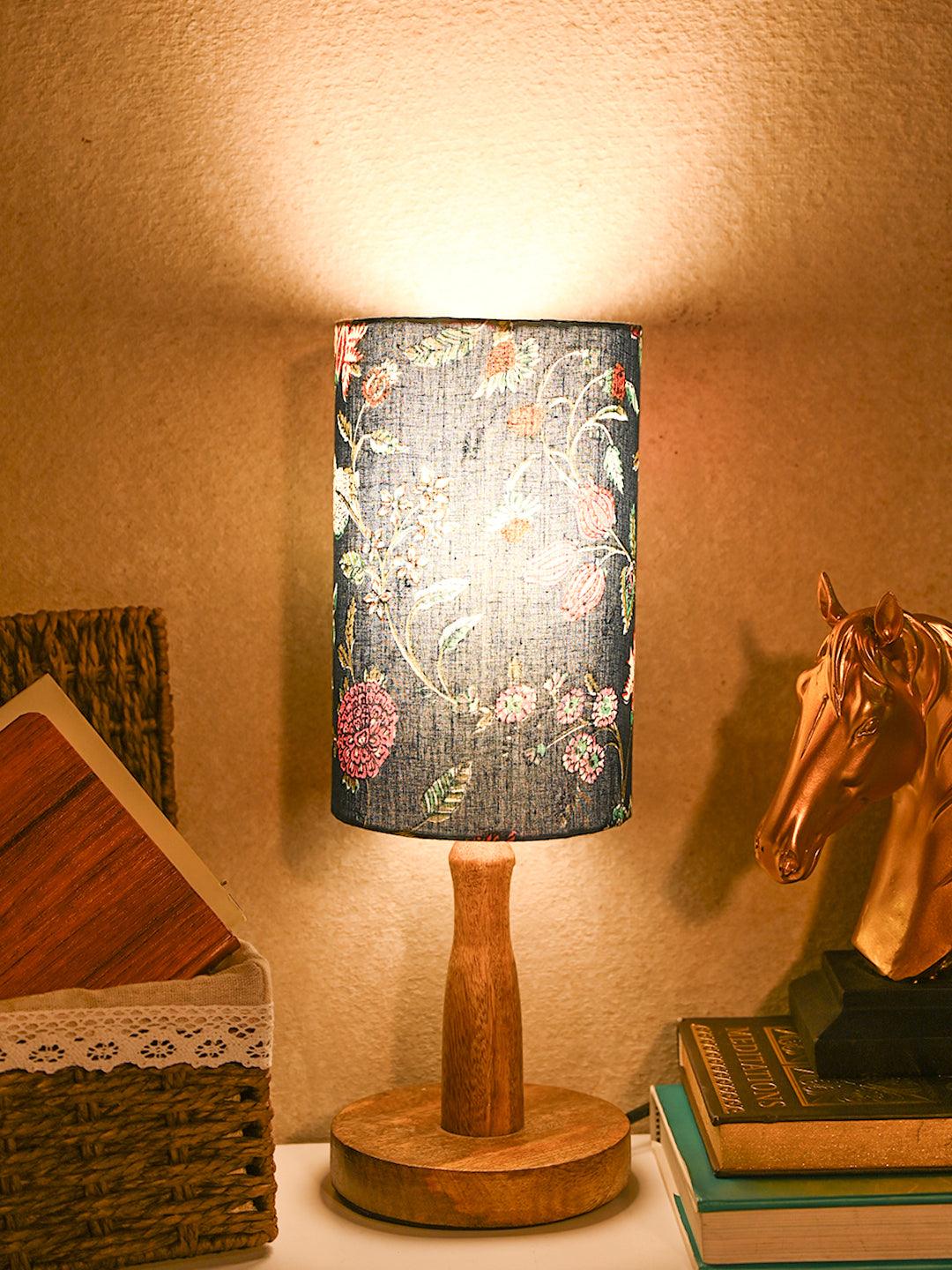 Wooden Table Lamp With Multi Floral Print Shade - MARKET99