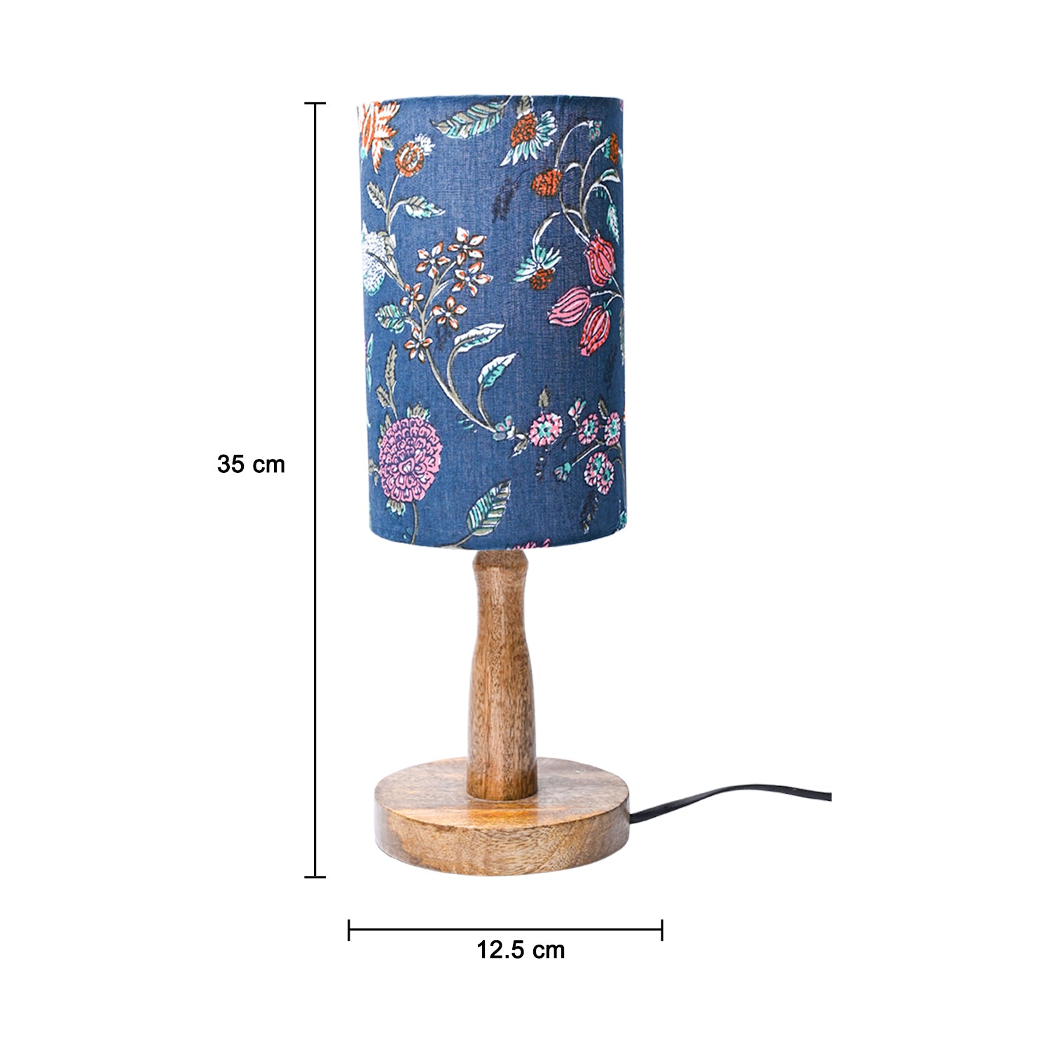 Wooden Table Lamp With Multi Floral Print Shade