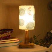 Wooden Table Lamp With Bird Print Shade