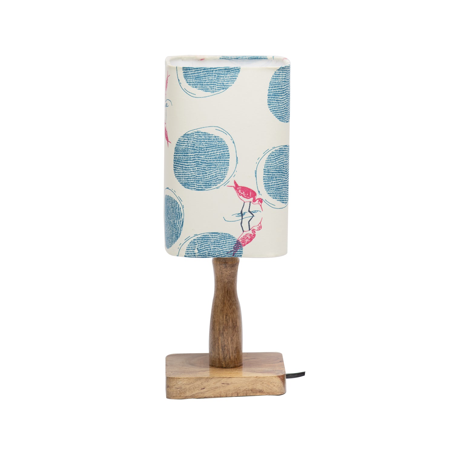 Wooden Table Lamp With Bird Print Shade