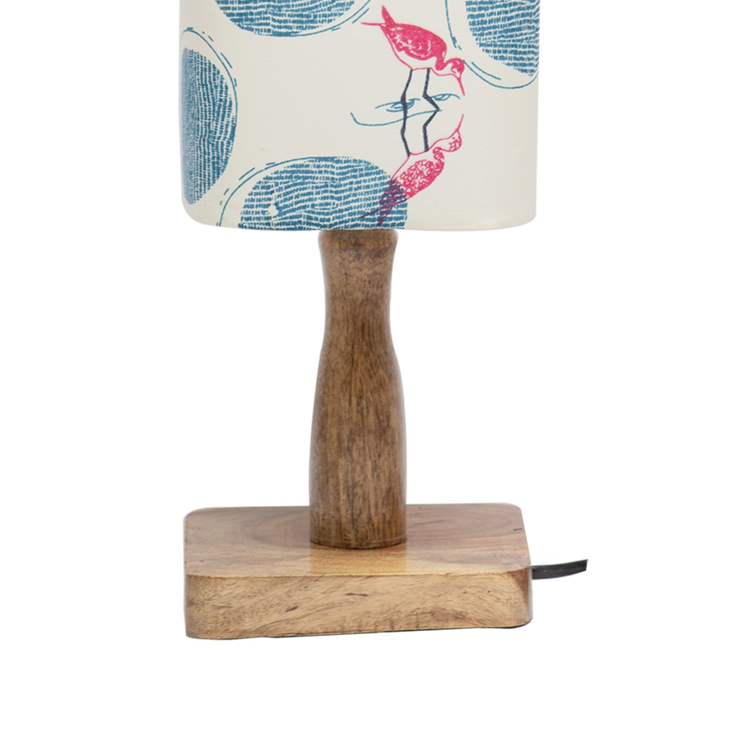 Wooden Table Lamp With Bird Print Shade