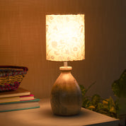 Wooden Table Lamp With Yellow Floral Shade