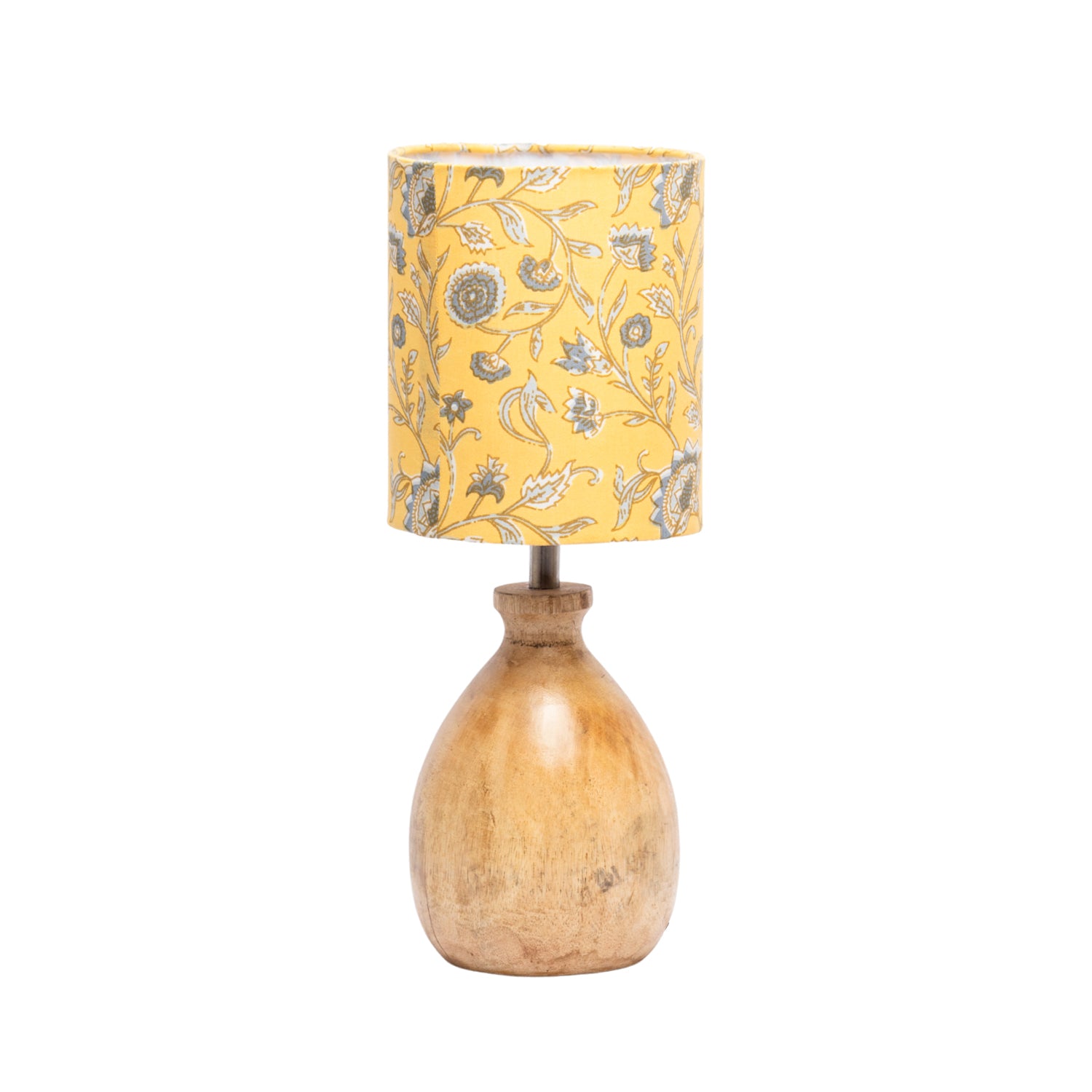 Wooden Table Lamp With Yellow Floral Shade