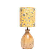 Wooden Table Lamp With Yellow Floral Shade