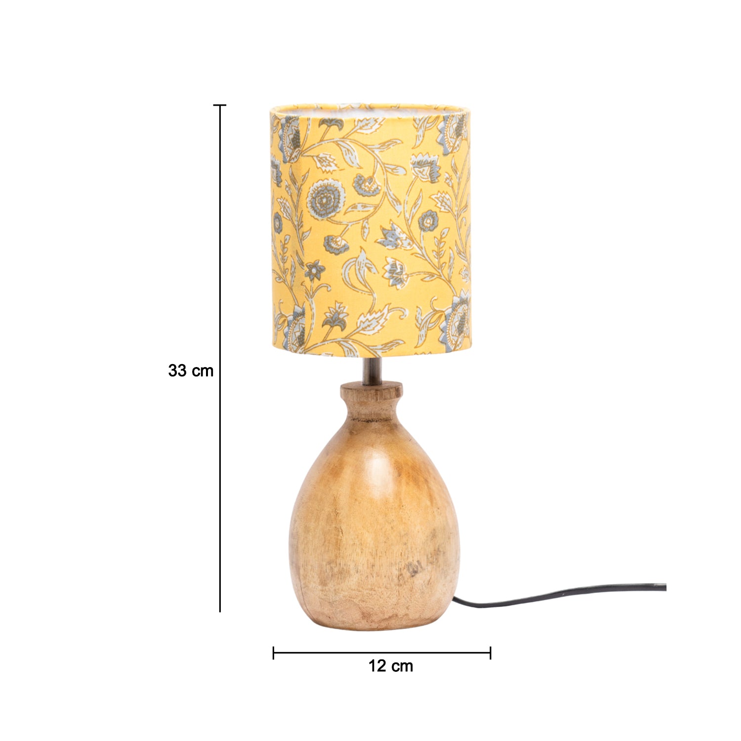 Wooden Table Lamp With Yellow Floral Shade