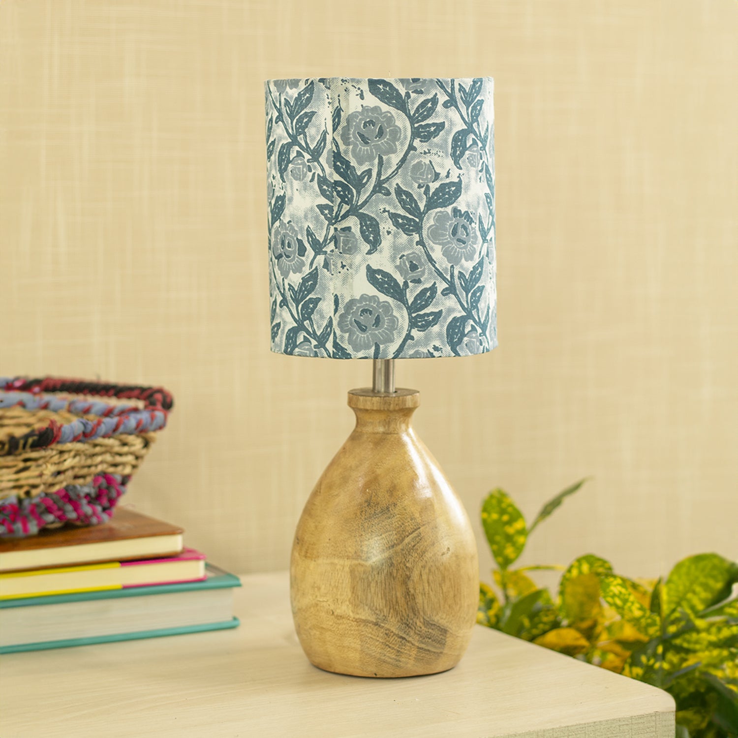 Wooden Table Lamp With Grey Shade - Grey