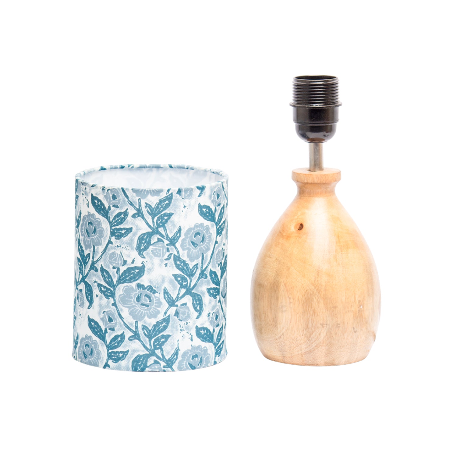 Wooden Table Lamp With Grey Shade - Grey