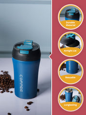 400ml Coffee Cup Travel with Leakproof Lid and Straws - Teal