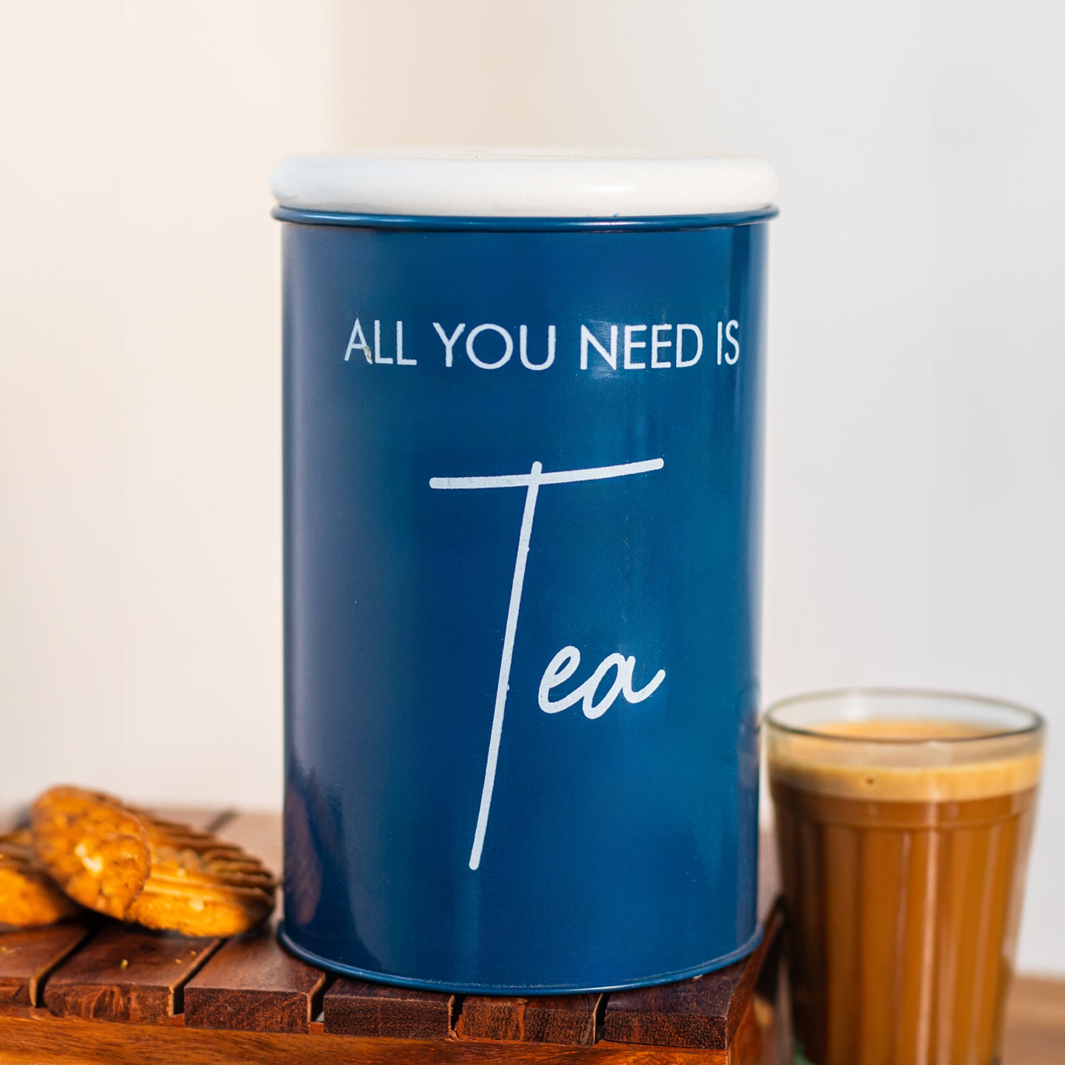 Metal Tea Storage Jar - Blue, 900 Ml (Chai Patti Conatiner)