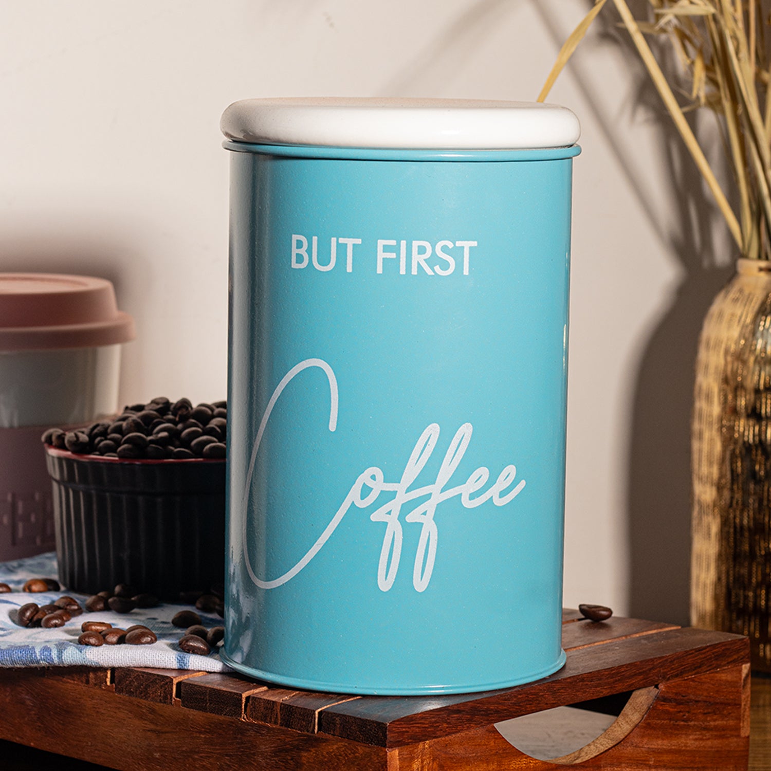 Metal Coffee Jar - Sky Blue, 900 Ml