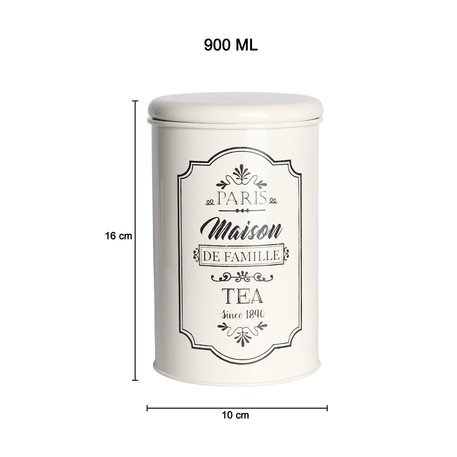 Metal Tea Jar - Ivory & 900 Ml