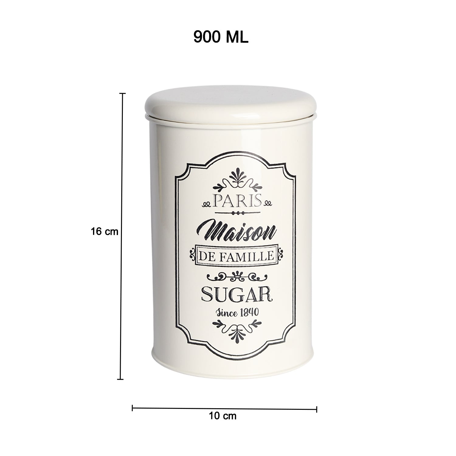 Metal Sugar Jar - Ivory & 900 Ml