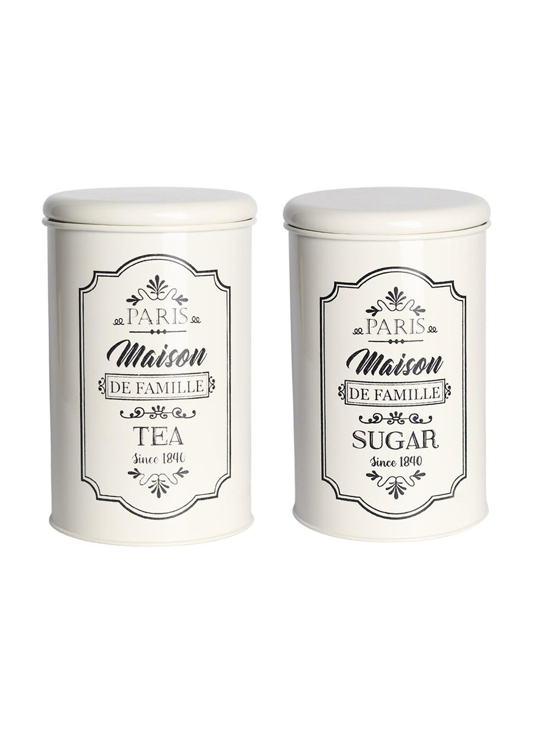 Metal Tea & Sugar Jar Set - Each Ivory & 900 Ml - MARKET99