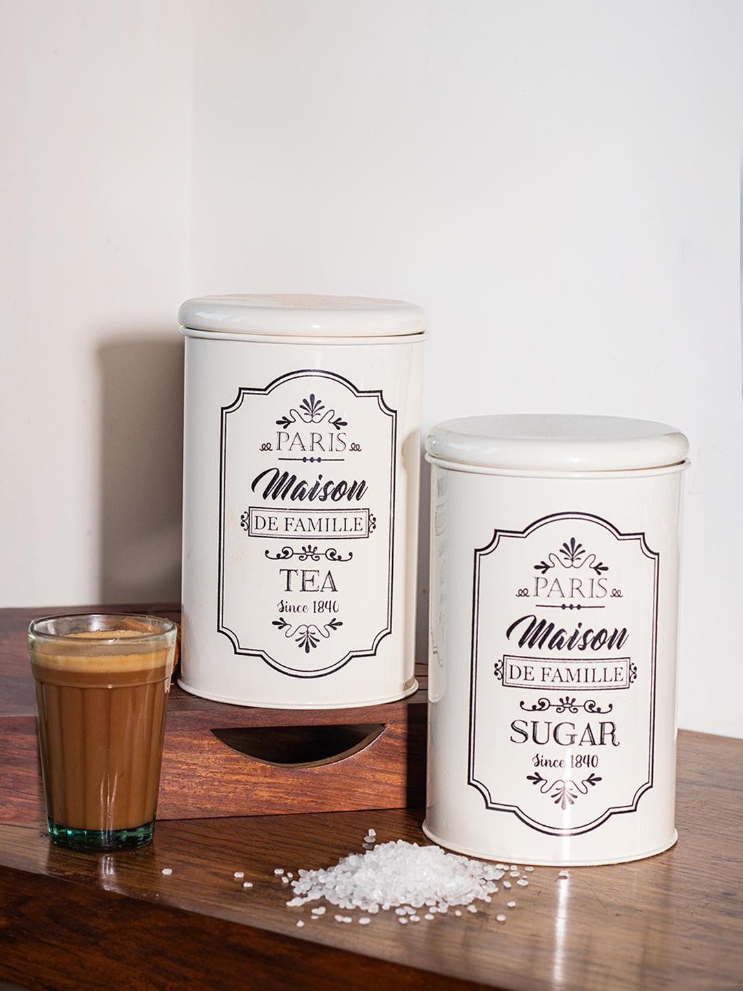 Metal Tea & Sugar Jar Set - Each Ivory & 900 Ml