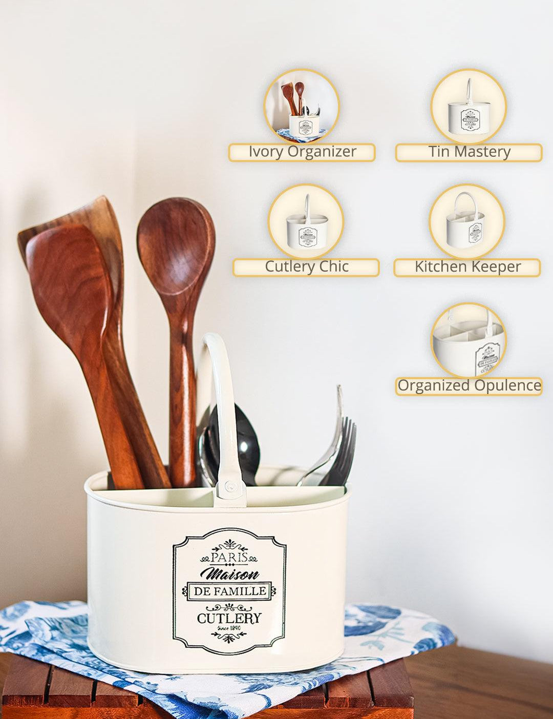 Metal Cutlery Holder - ivory - MARKET99