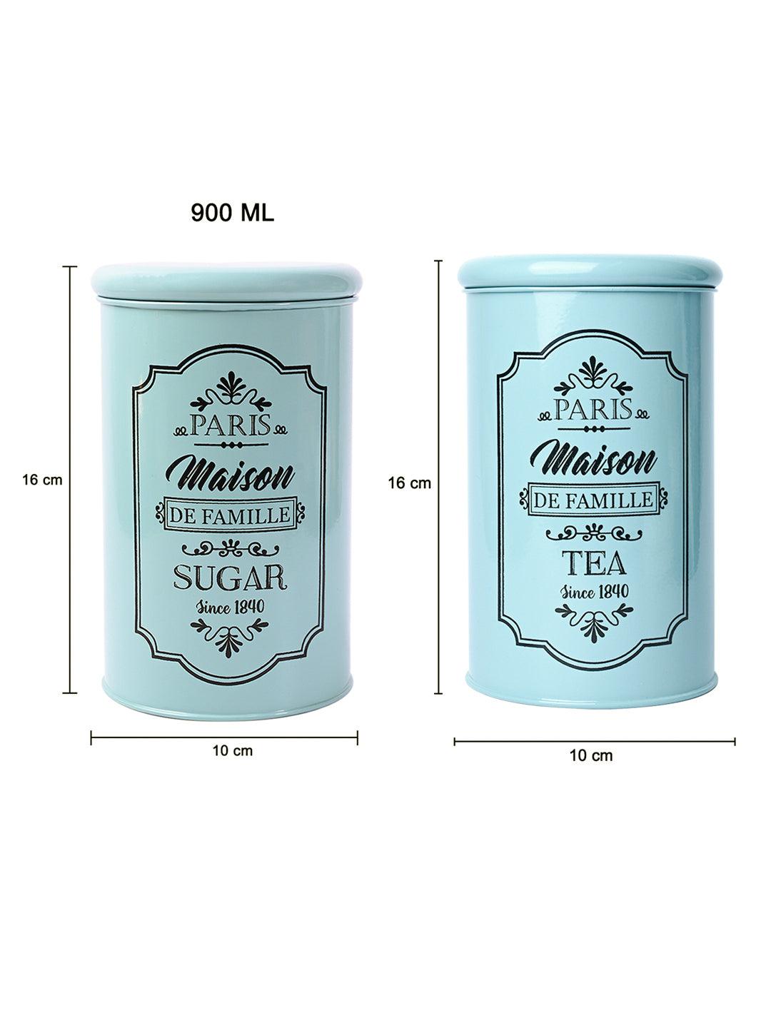 Metal Tea & Sugar Jar Set - Green & Each 900 Ml