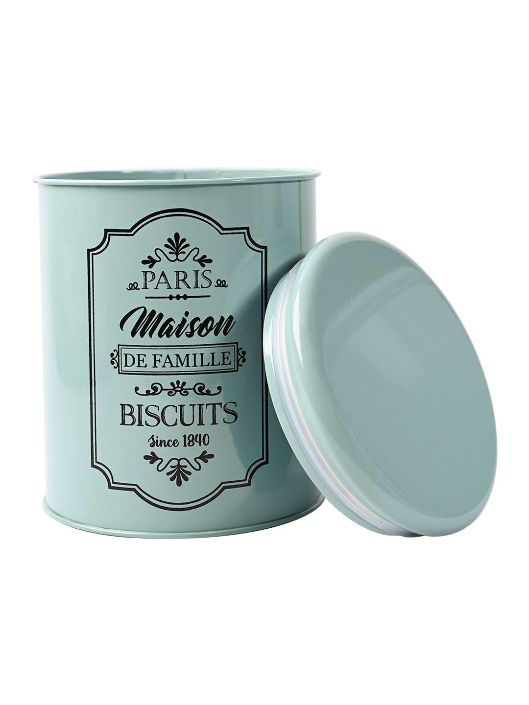 Metal Biscuite Jar - Green, 1700 Ml - MARKET99