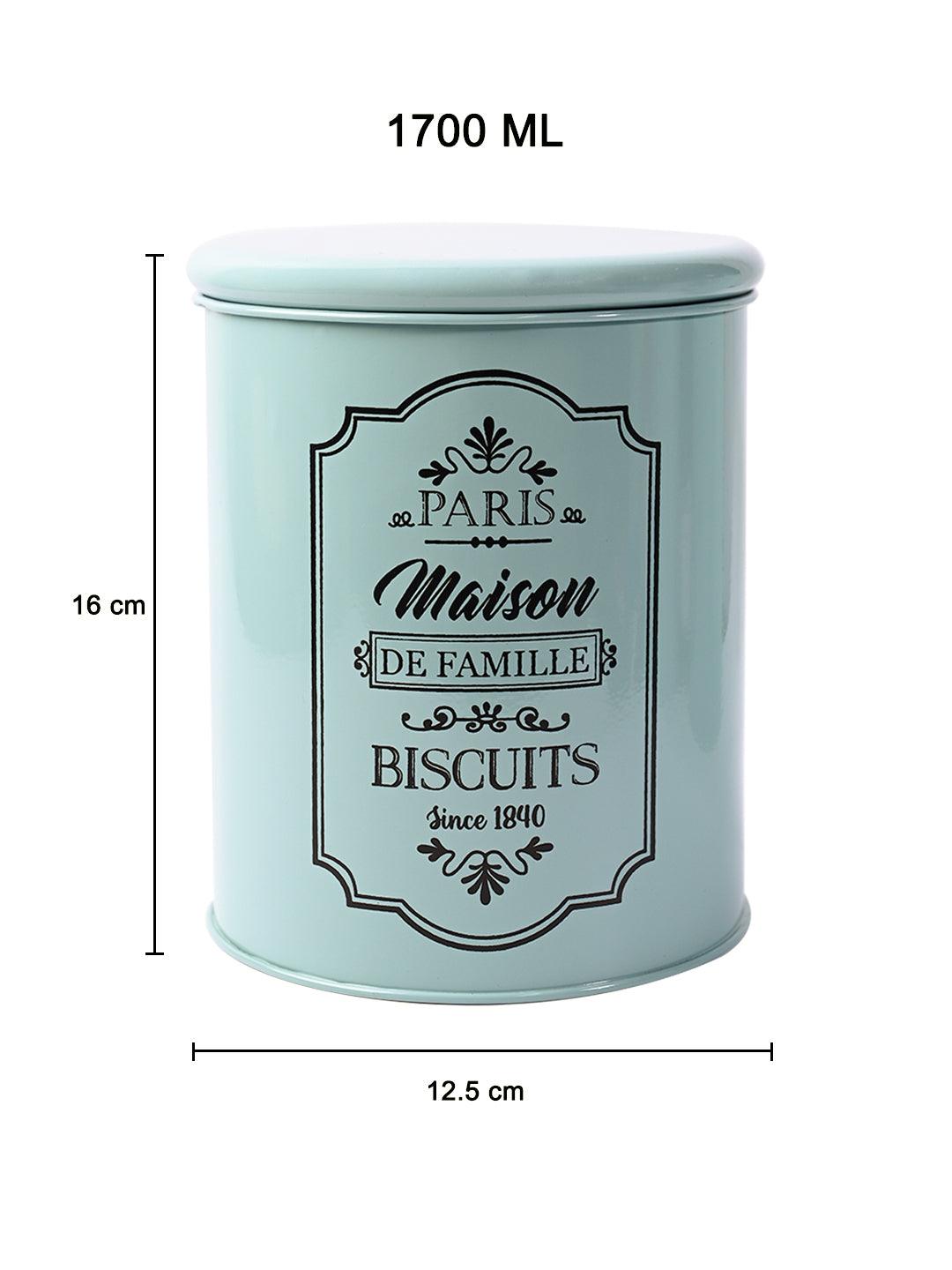 Metal Biscuite Jar - Green, 1700 Ml - MARKET99