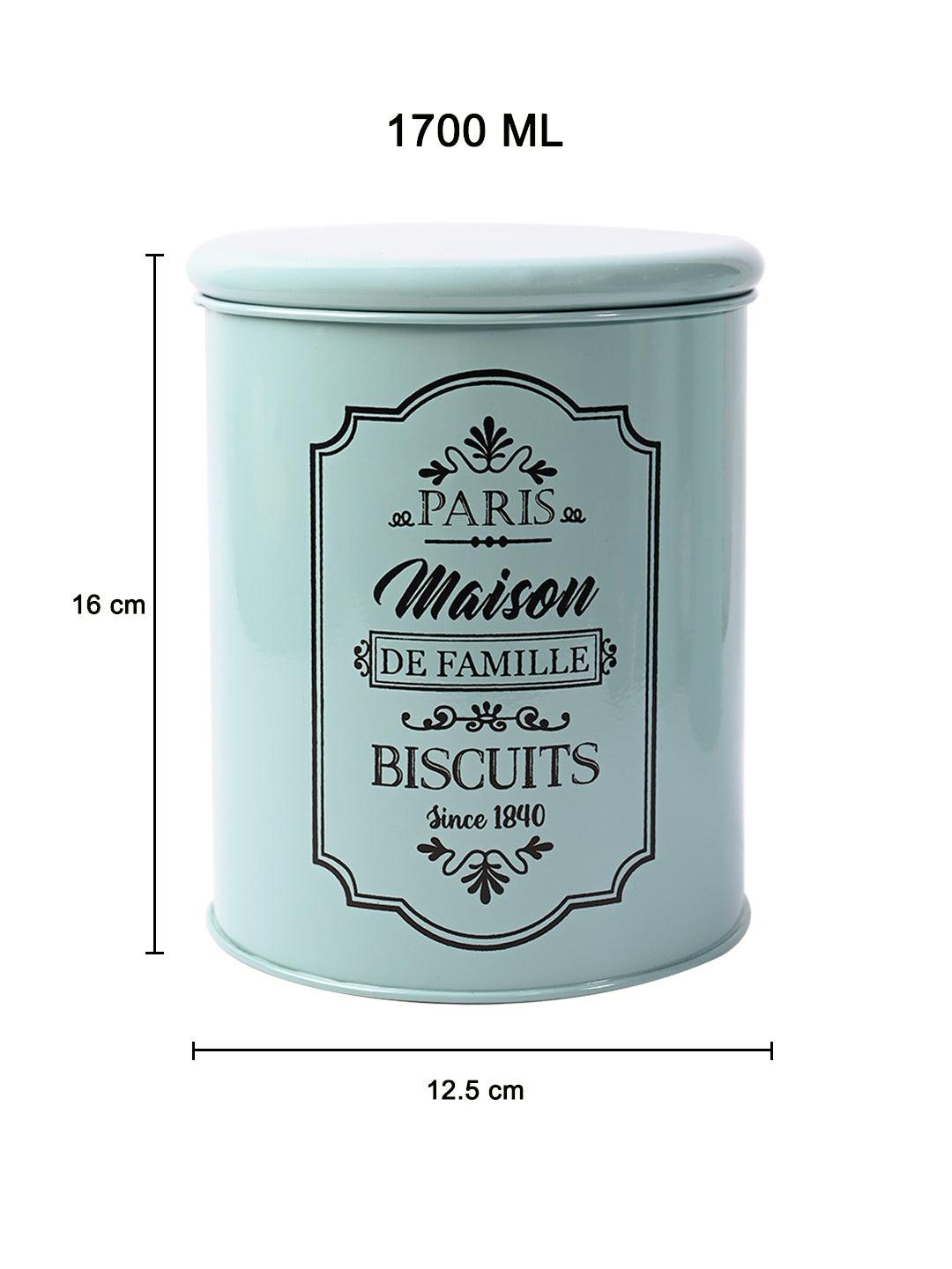 Metal Biscuite Jar - Green, 1700 Ml