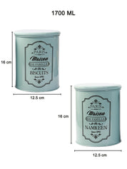 Metal Biscuite & Namkeen Jar Set - Green & Each 1700 Ml - MARKET99