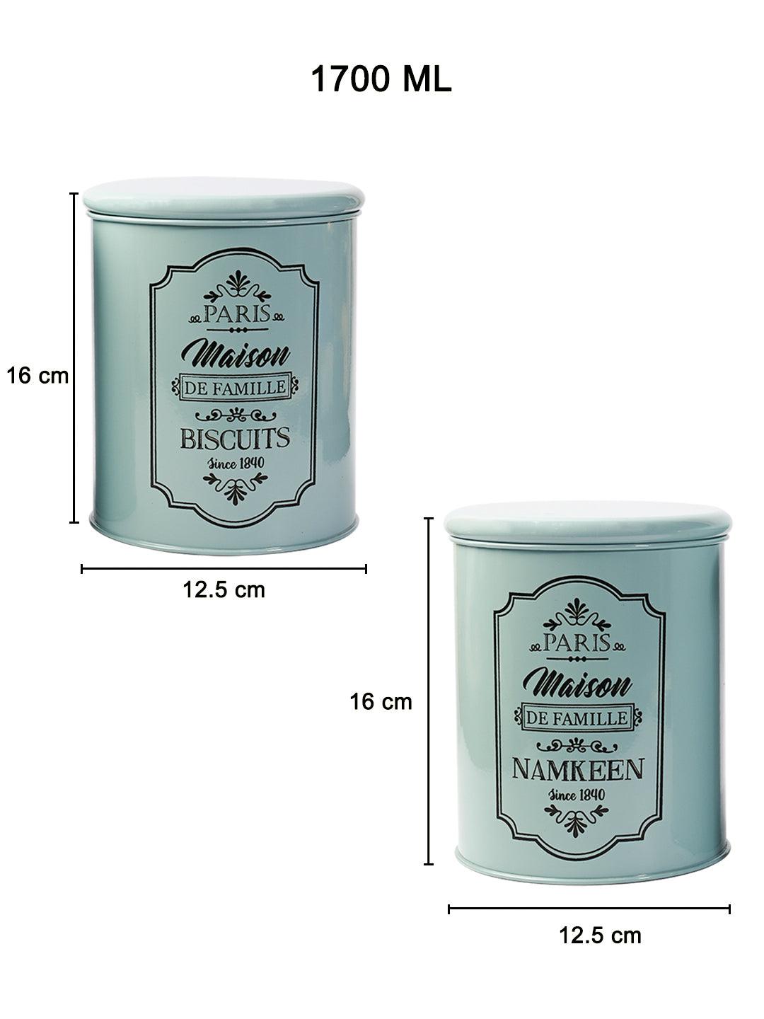 Metal Biscuite & Namkeen Jar Set - Green & Each 1700 Ml