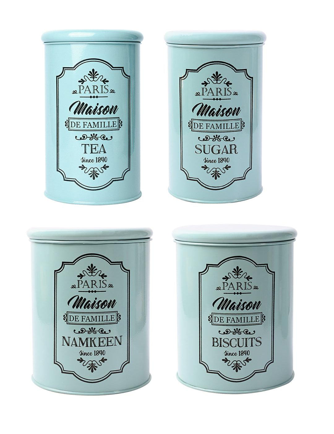 Metal Tea & Sugar Jar (Each 900 Ml) + Cookie & Namkeen Jar (Each 1700 Ml) - Green, Set Of 4 - MARKET99