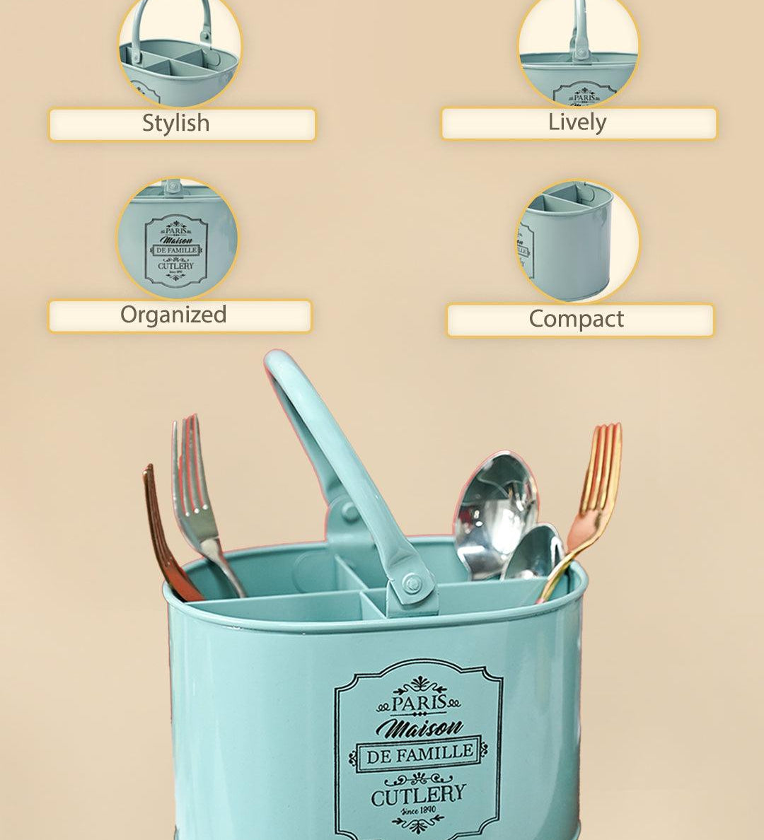 Metal Cutlery Holder - Green - MARKET99