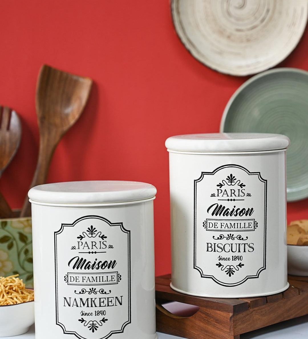 Metal Biscuite & Namkeen Jar Set - Each Ivory & 1700 Ml - MARKET99