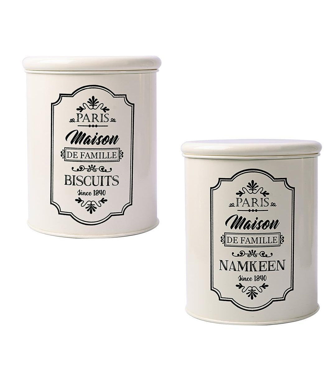 Metal Biscuite & Namkeen Jar Set - Each Ivory & 1700 Ml - MARKET99