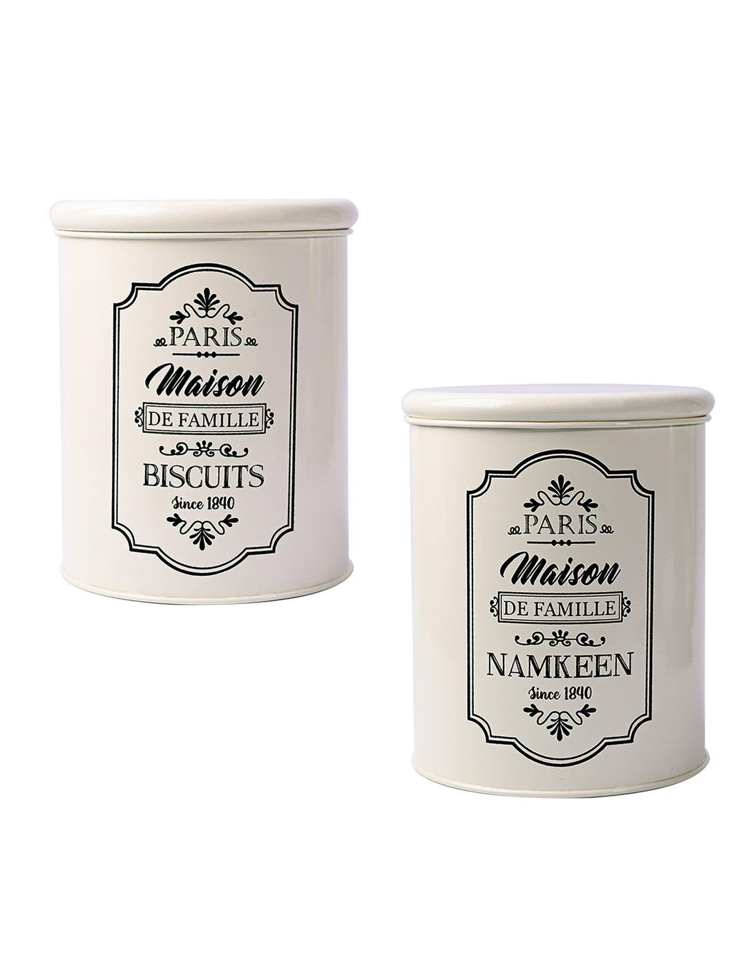 Metal Biscuite & Namkeen Jar Set - Each Ivory & 1700 Ml - MARKET99