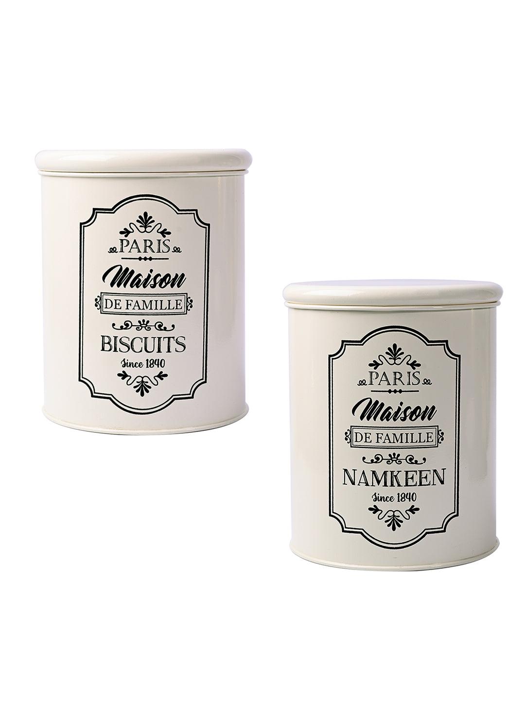 Metal Biscuite & Namkeen Jar Set - Each Ivory & 1700 Ml
