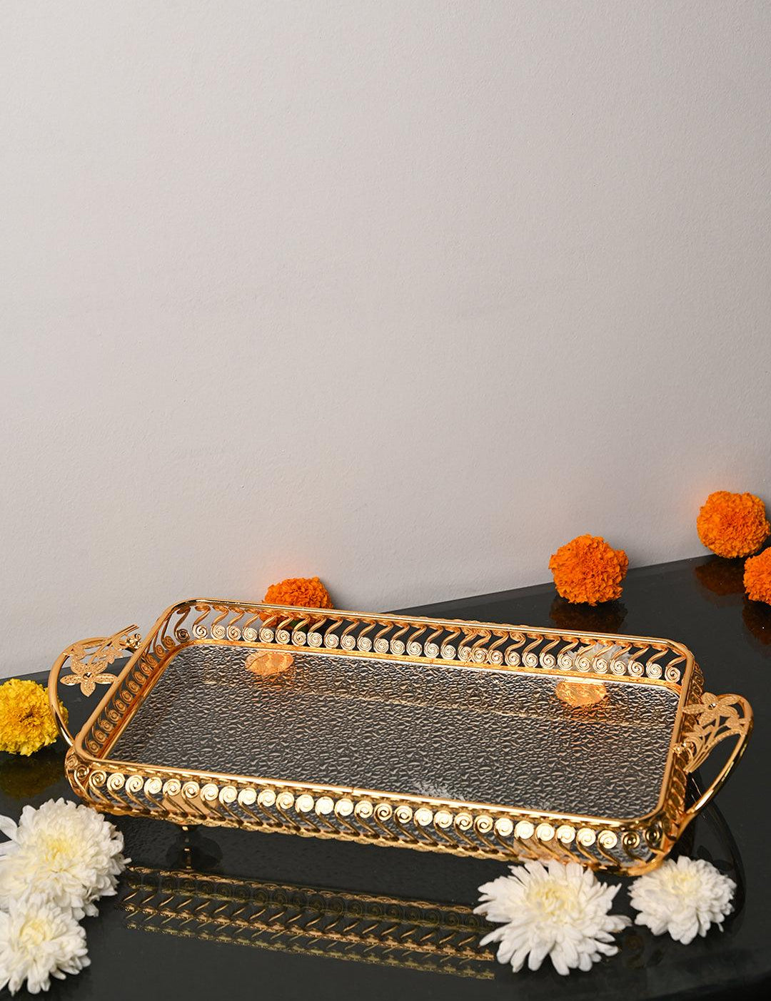 Golden Decorative Tray - MARKET99