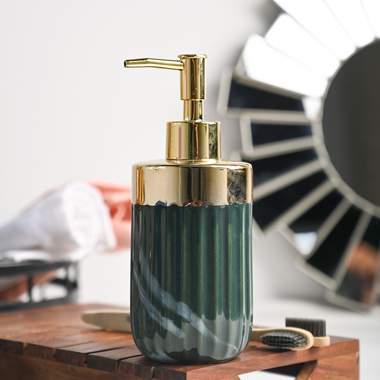 Golden + Ribbed Soap Dispenser