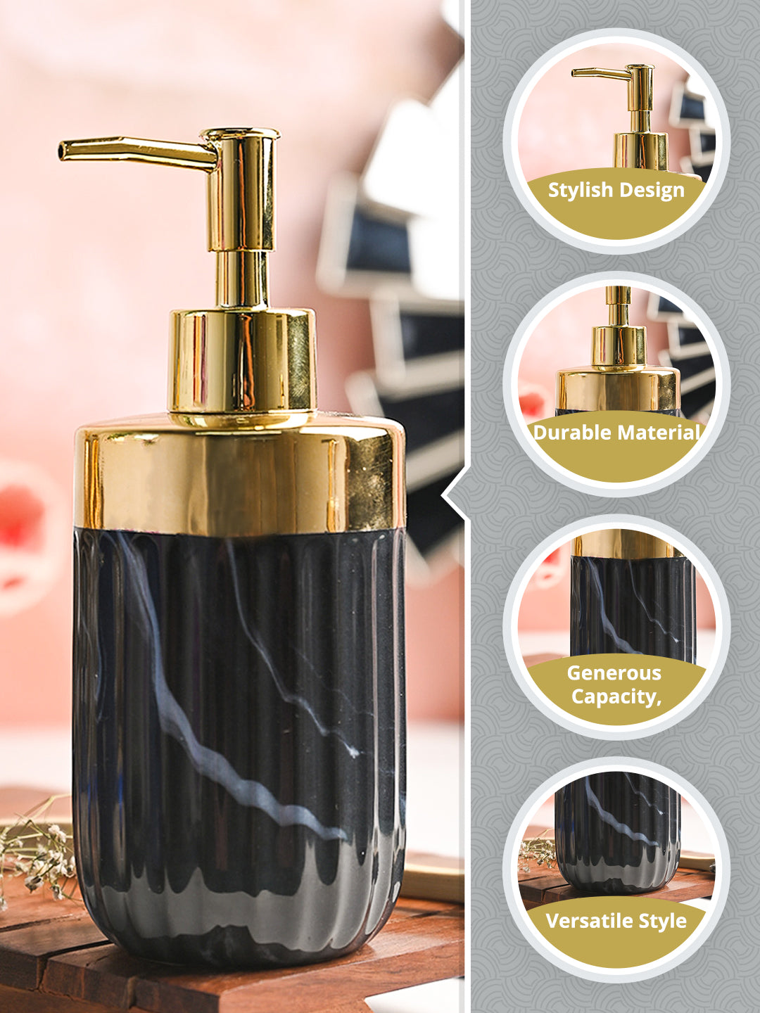 Golden + Ribbed Soap Dispenser