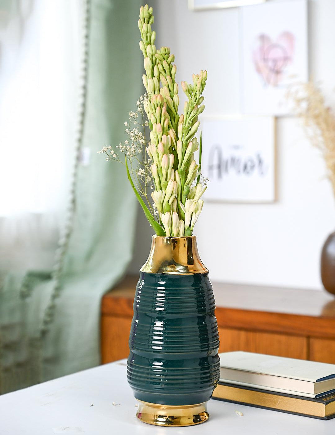 Golden & Teal Spiral Ceramic Vase - MARKET99