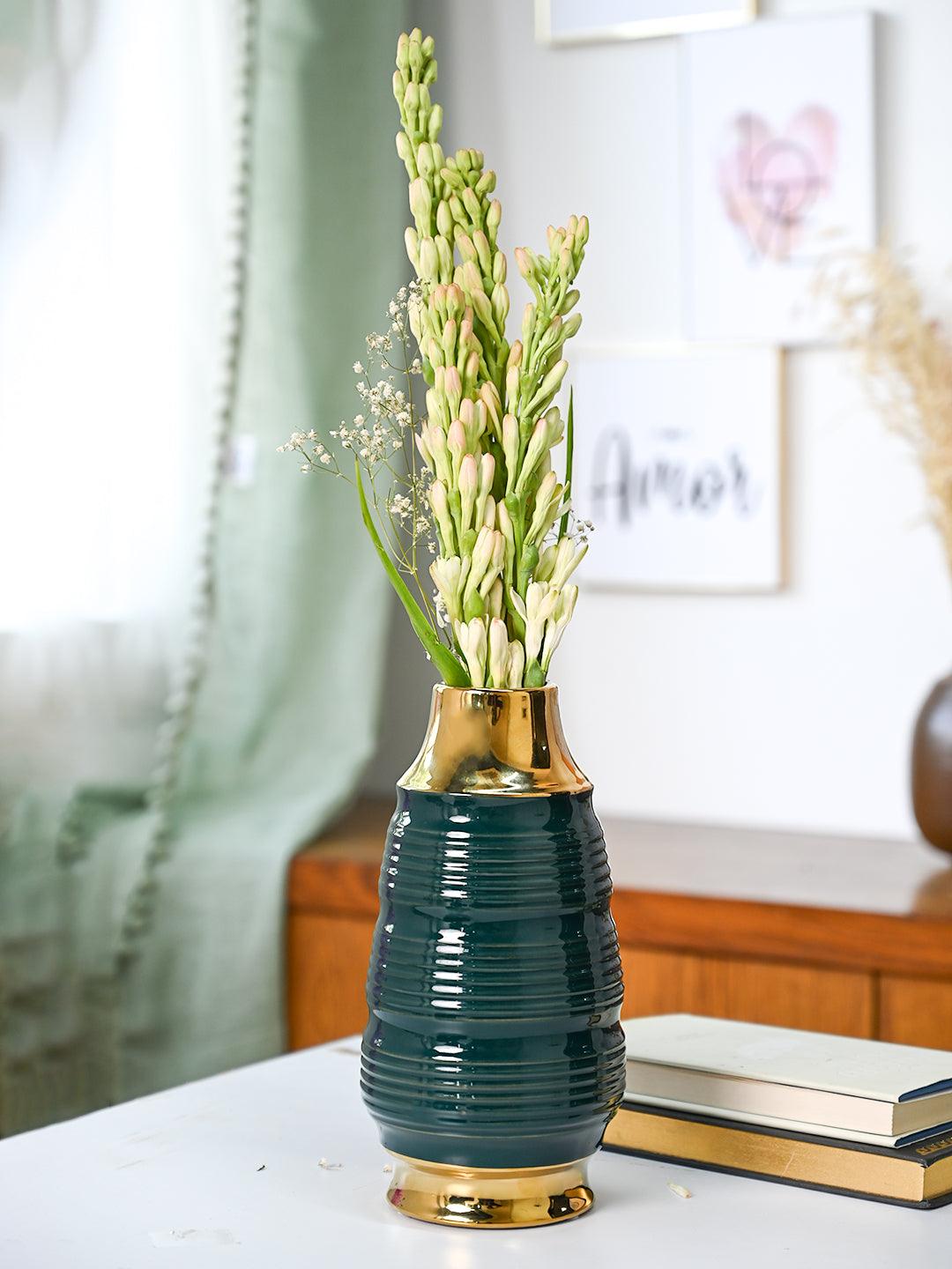 Golden & Teal Spiral Ceramic Vase - MARKET99