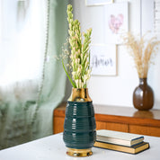 Golden & Teal Spiral Ceramic Vase