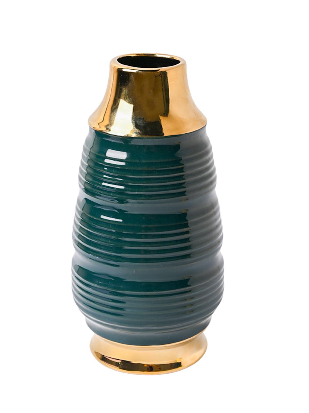 Golden & Teal Spiral Ceramic Vase - MARKET99