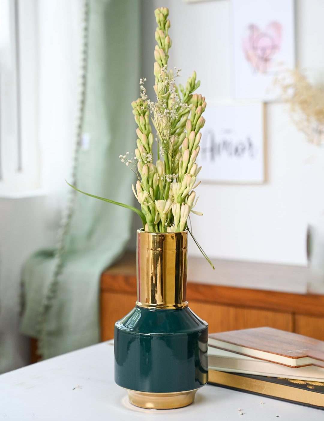 Golden & Teal Plain Ceramic Vase - MARKET99