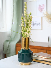 Golden & Teal Plain Ceramic Vase - MARKET99