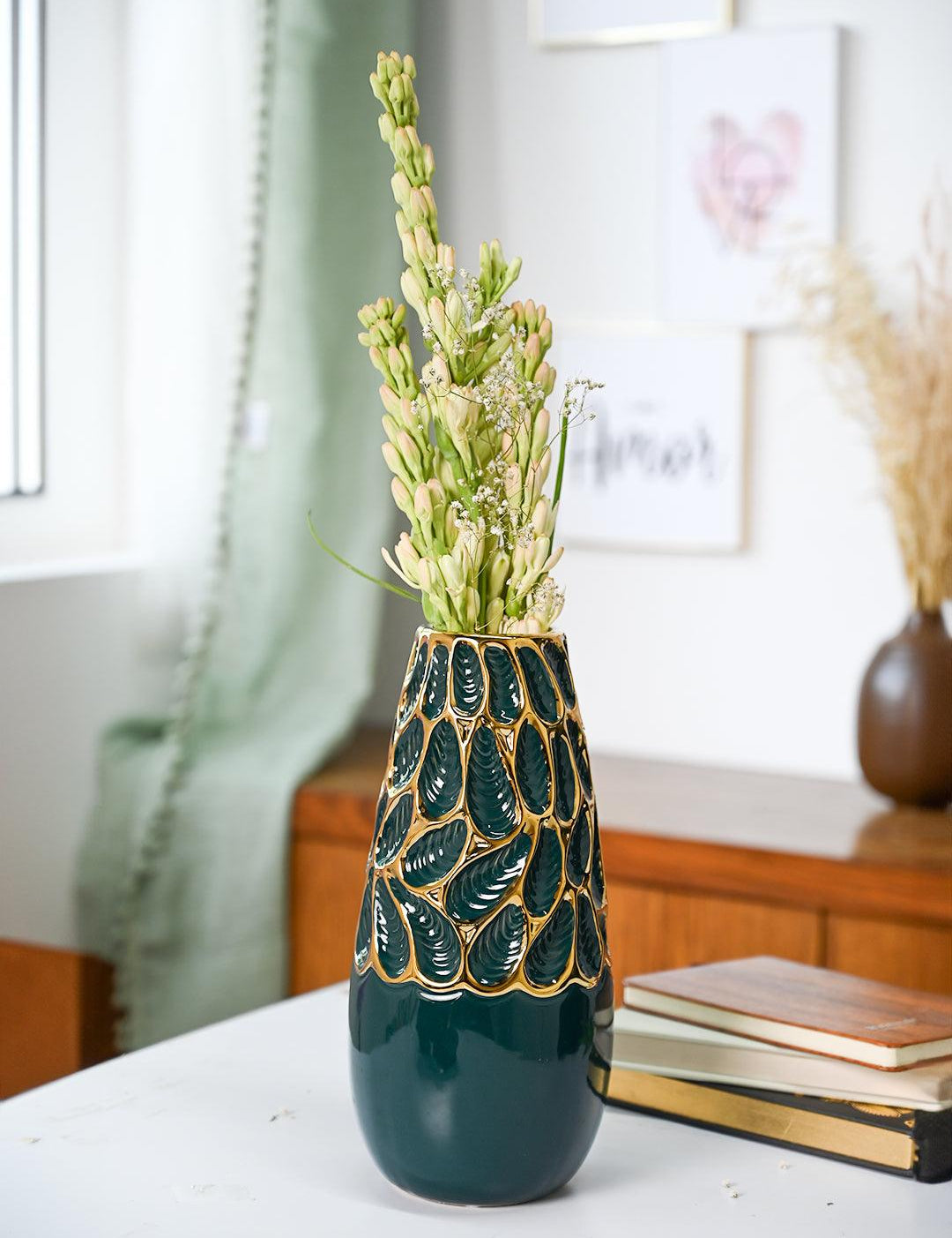 Golden & Teal Abstract Ceramic Vase - MARKET99