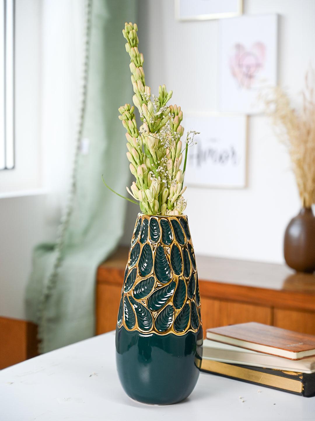 Golden & Teal Abstract Ceramic Vase - MARKET99