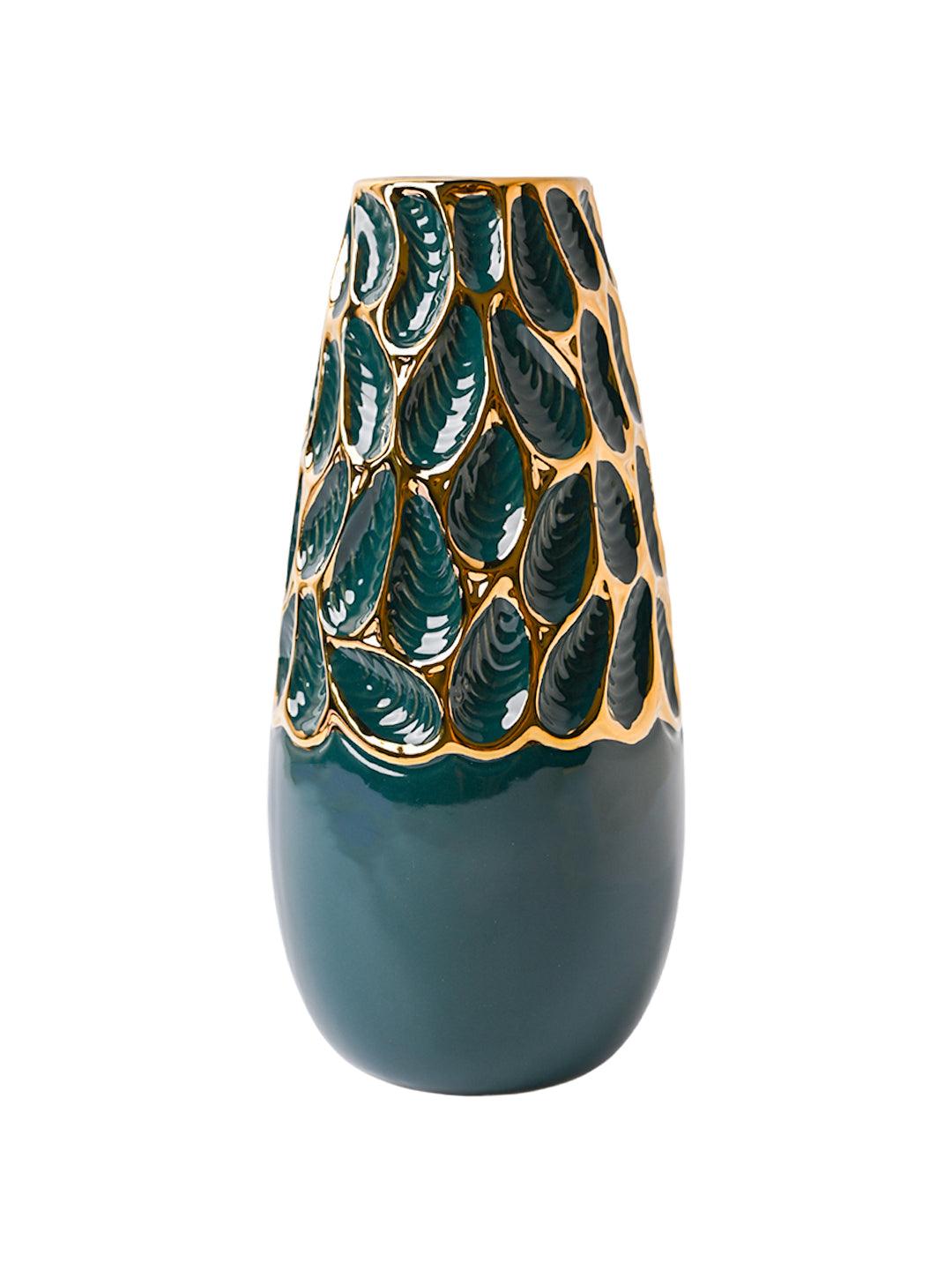 Golden & Teal Abstract Ceramic Vase - MARKET99