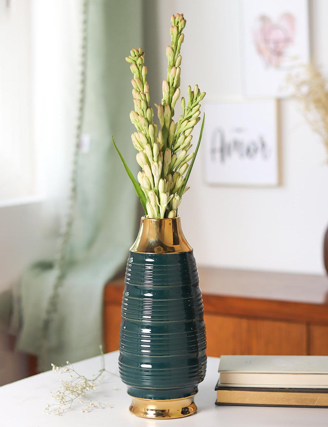 Golden & Teal Spiral Ceramic Vase - MARKET99