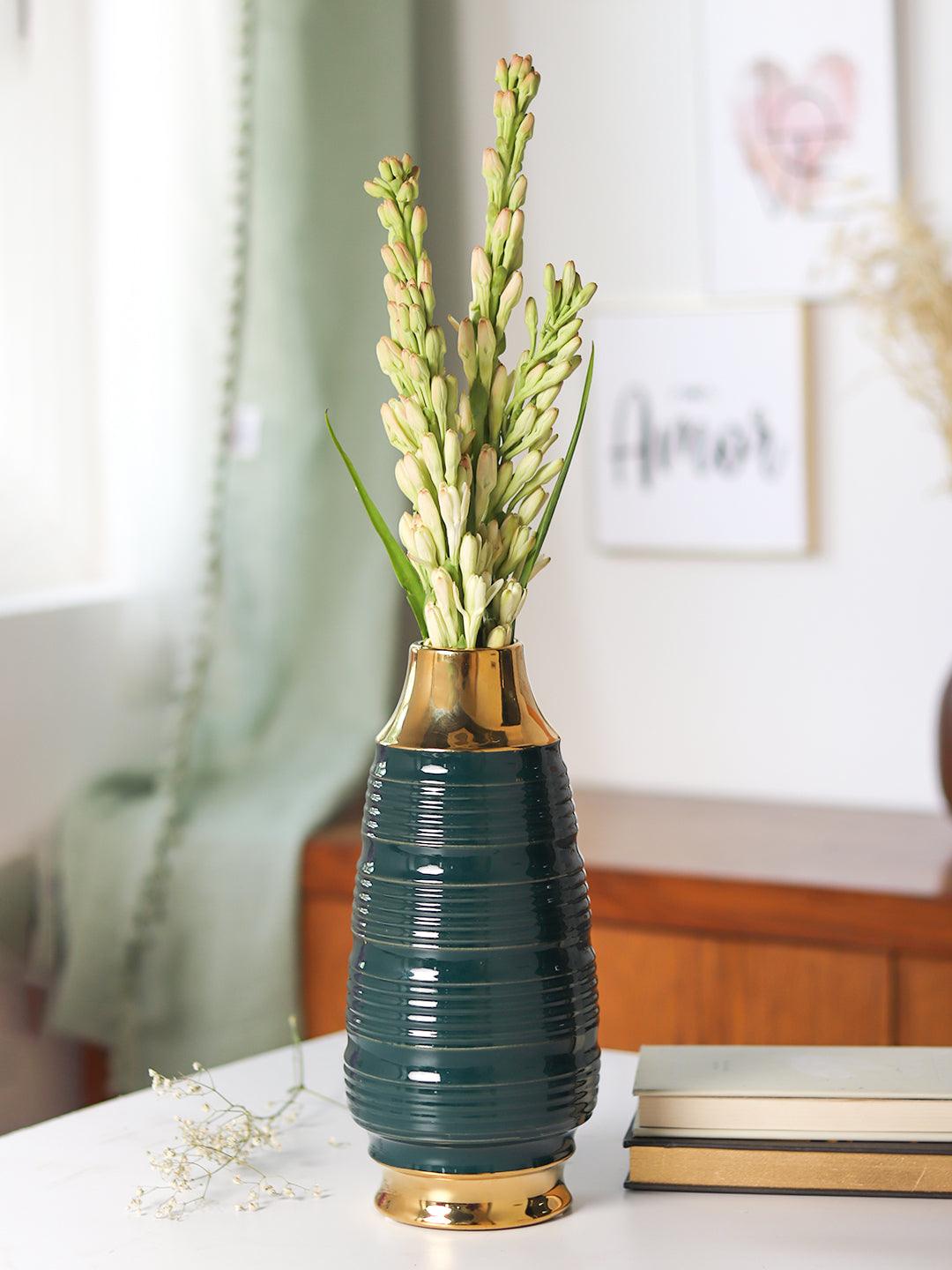 Golden & Teal Spiral Ceramic Vase - MARKET99